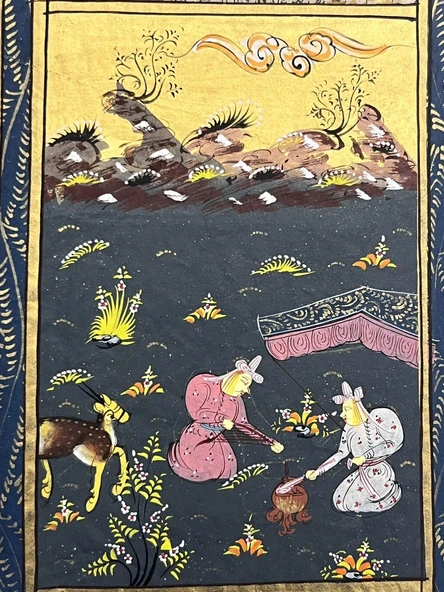 Kadim Ormanda Kraliyet Sofrası Adlı El Yapımı Minyatür Resim 20,5x12,5 cm - 2
