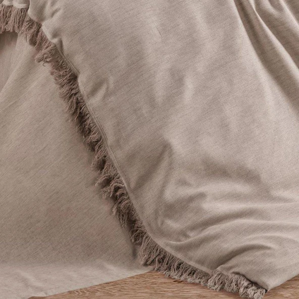 PRİVATE ÇİFT KİŞİLİK NEVRESİM TAKIMI İPLİĞİ BOYALI BEJ - Resim 5