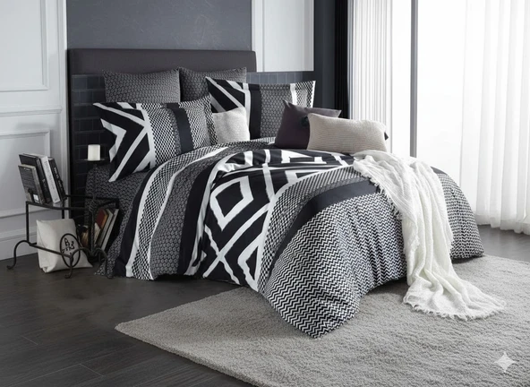 PRİMA CASA ÇİFT KİŞİLİK PAMUK SATEN NEVRESİM TAKIMI GORDİON SİYAH - Resim 3