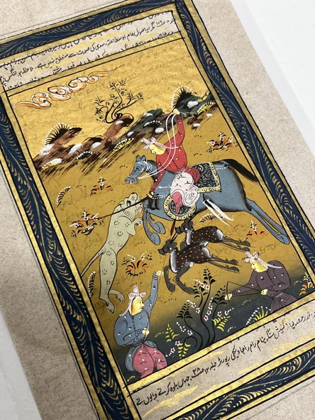 Kaplanla Yüzleşme Adlı El Yapımı Minyatür Resim 20,5x12 cm - Resim 3