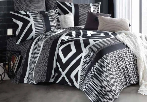 PRİMA CASA ÇİFT KİŞİLİK PAMUK SATEN NEVRESİM TAKIMI GORDİON SİYAH - Resim 2