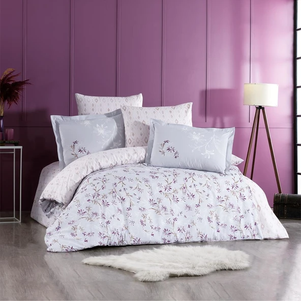 HOBBY POPLİN ÇİFT KİŞİLİK NEVRESİM TAKIMI JARDİN MOR - Resim 3