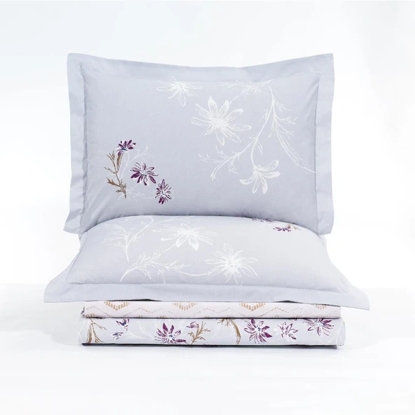 HOBBY POPLİN ÇİFT KİŞİLİK NEVRESİM TAKIMI JARDİN MOR - Resim 5