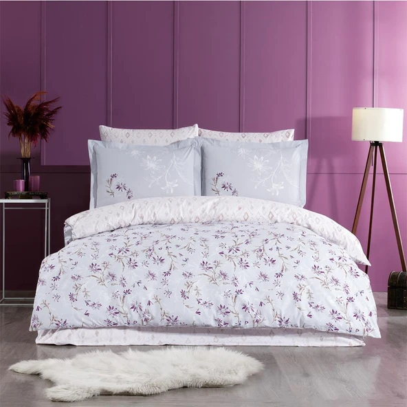 HOBBY POPLİN ÇİFT KİŞİLİK NEVRESİM TAKIMI JARDİN MOR - Resim 7