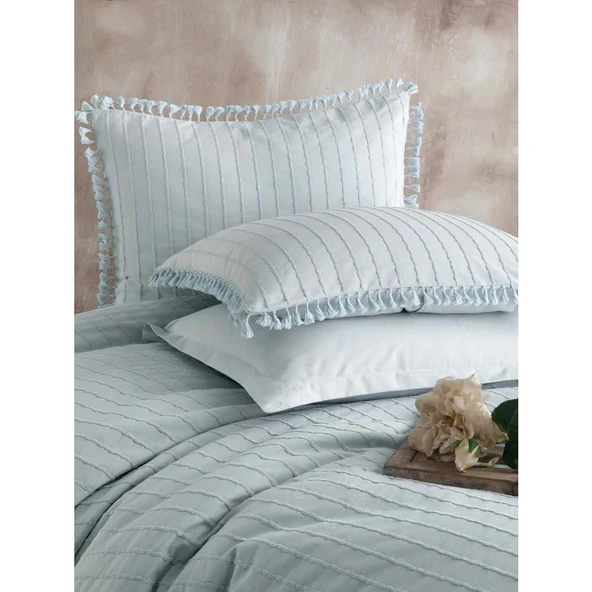 CLASY SATEN BUTİK ÇİFT KİŞİLİK NEVRESİM TAKIMI ESTİNA MİNT - Resim 7