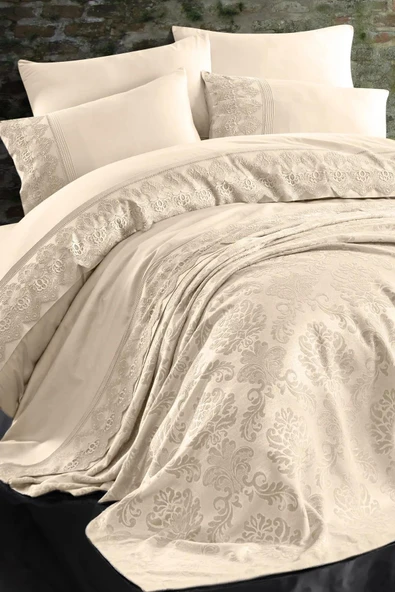 NAZİK 7 PARÇA PİKELİ NEVRESİM TAKIMI GELİN SETİ VALERİA BEJ - Resim 3