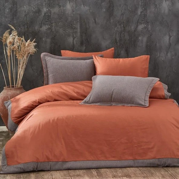 NAZİK SATEN NEVRESİM TAKIMI ÇİFT KİŞİLİK AMANDA KİREMİT - Resim 6