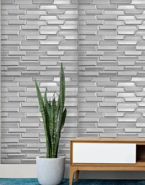 Renkli Duvarlar Tek Parça 70x500cm 1 Adet Gri Piramit Opak Model Yapışkanlı Ev Ofis Salon Duvar Paneli Kağıdı NW65 - 2