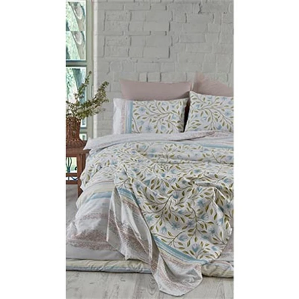 COTTON LİFE ÇİFT KİŞİLİK NEVRESİM TAKIMI FİESTA MAVİ - Resim 3