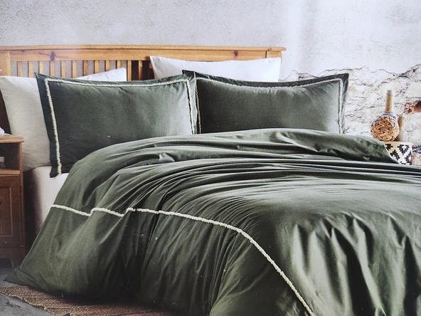 LİMASSO ÇİFT KİŞİLİK NEVRESİM TAKIMI FRANGE HAKİ ürün görseli