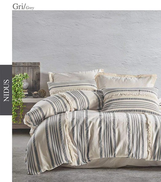 ŞAHESER NATUREL NEVRESİM TAKIMI ÇİFT KİŞİLİK NİDUS GRİ - Resim 5