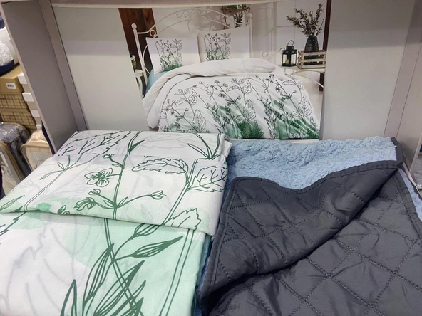 CEYLİN ÇİFT KİŞİLİK NEVRESİMLİ ÖRTÜ SETİ YEŞİLBAHAR GRİ MİNT ürün görseli