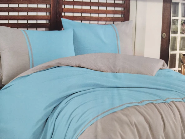 MAJOLİ ÇİFT KİŞİLİK RANFORCE DÜZ RENK NEVRESİM TAKIMI BLUE GREY - Resim 2