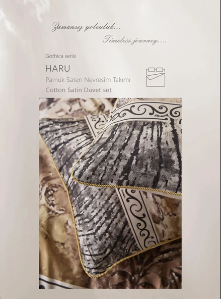 CLUP COTTON ÇİFT KİŞİLİK PAMUK SATEN NEVRESİM TAKIMI HARU BEJ ürün görseli