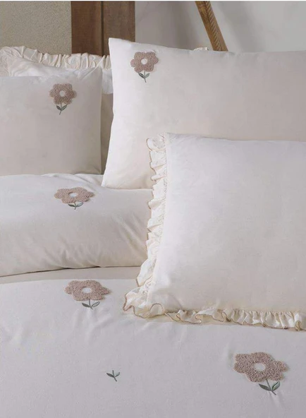 ÇİFT KİŞİLİK NAKIŞLI NEVRESİM TAKIMI FLORİTA BEJ ürün görseli