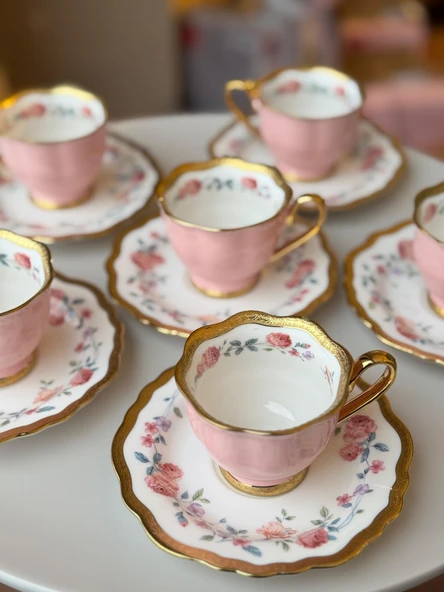 Lüx Porselen Royking Bone China 6 Lı Fİncan Takımı Pembe CYD001 - 3
