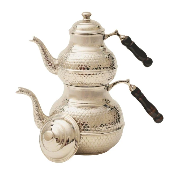 BÜYÜK BAKIR ÇAYDANLIK AĞIR BAKLAVA DESENLİ NİKEL RENK