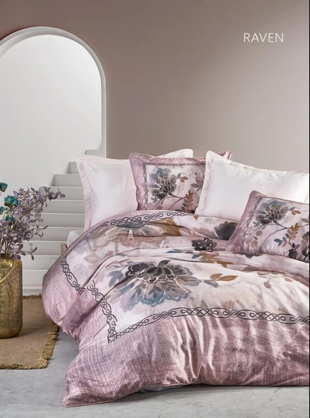 ÇİFT KİŞİLİK PAMUK SATEN NEVRESİM TAKIMI RAWEN PUDRA - Resim 2