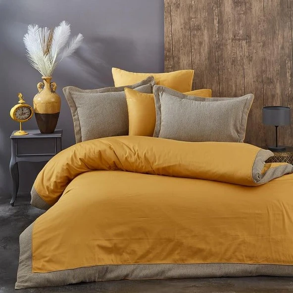 NAZİK SATEN NEVRESİM TAKIMI ÇİFT KİŞİLİK AMANDA HARDAL - Resim 6