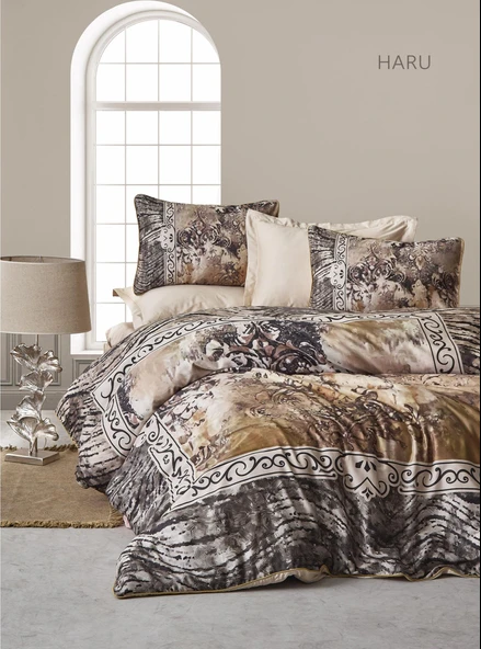 CLUP COTTON ÇİFT KİŞİLİK PAMUK SATEN NEVRESİM TAKIMI HARU BEJ - Resim 4