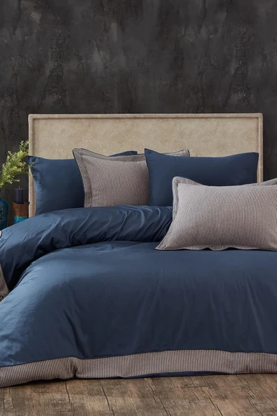 NAZİK SATEN NEVRESİM TAKIMI ÇİFT KİŞİLİK AMANDA İNDİGO - Resim 6