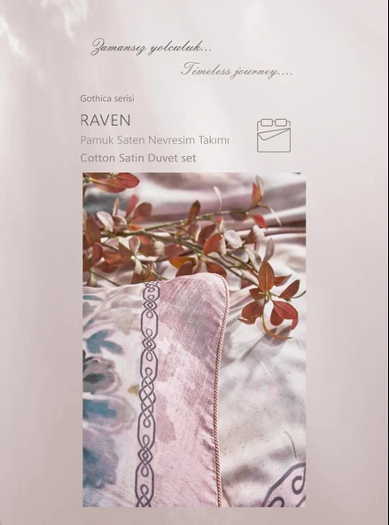 ÇİFT KİŞİLİK PAMUK SATEN NEVRESİM TAKIMI RAWEN PUDRA - Resim 3