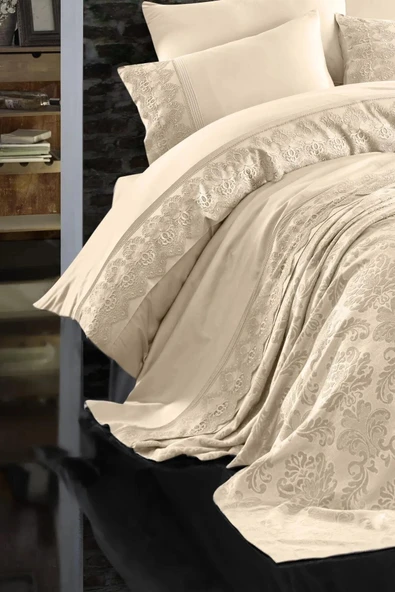 NAZİK 7 PARÇA PİKELİ NEVRESİM TAKIMI GELİN SETİ VALERİA BEJ - Resim 4