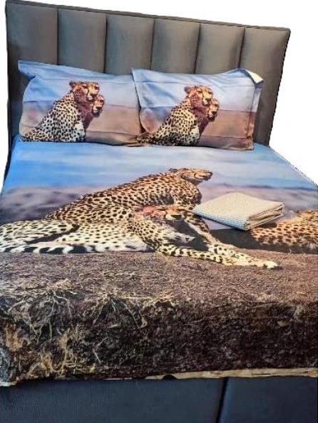 TÜRKİZ ÇİFT KİŞİLİK PAMUK SATEN NEVRESİM TAKIMI LEOPAR - 1