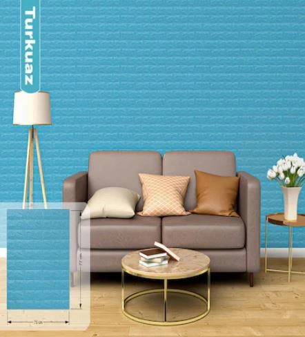 Renkli Duvarlar Kağıdı Kendinden Yapışkanlı 70X77cm 1 Adet Çoçuk Odası Salon Ofis Mavi Taş Tuğla 3D Duvar Nw05 - 3