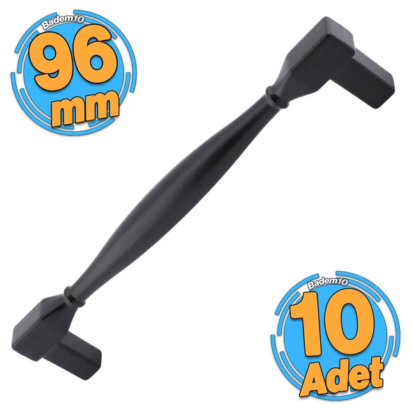 10 Adet Kare Kulp Mobilya Mutfak Dolabı Çekmece Dolap Kapak Kulpu Kulbu Siyah (96 MM-9.6 CM) Metal