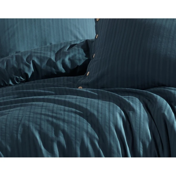 LİMASSO GOFRE ÇİFT KİŞİLİK NEVRESİM TAKIMI PARADİSO DRESS BLUE - Resim 4