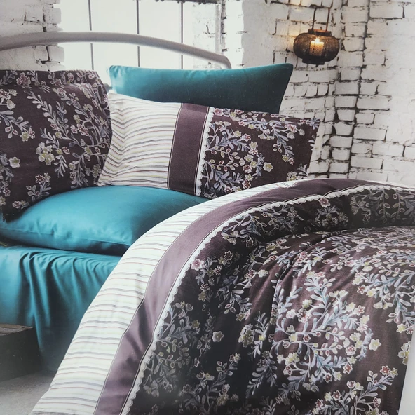 ÇİFT KİŞİLİK PAMUK SATEN NEVRESİM TAKIMI CLAUDİA KAHVE - Resim 3