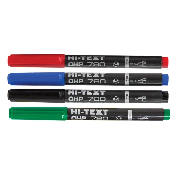 Hi-Text 780 OHP Permanent Kalem M Uç Asetat CD Kalemi Mavi Kırmızı Siyah