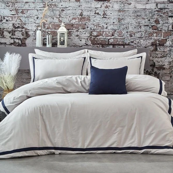 NAZİK SATEN NEVRESİM TAKIMI ÇİFT KİŞİLİK CARİSMA GRİ LACİVERT - Resim 2