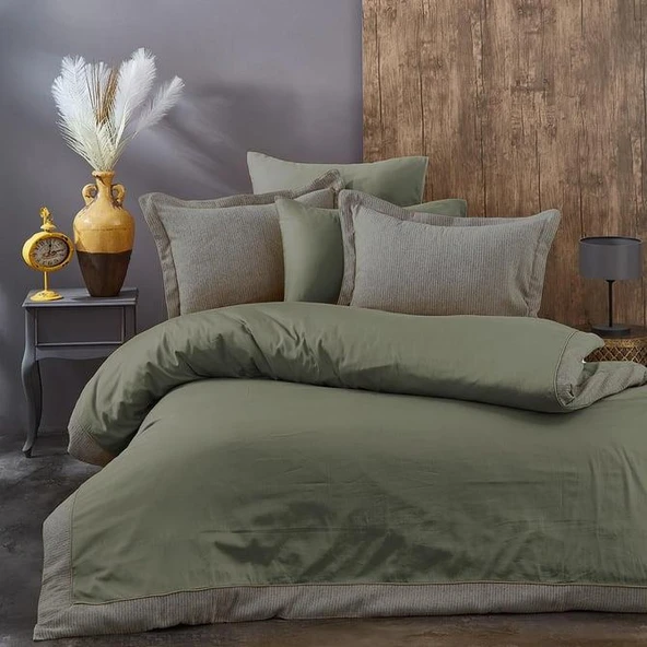 NAZİK SATEN NEVRESİM TAKIMI ÇİFT KİŞİLİK AMANDA YEŞİL - Resim 6