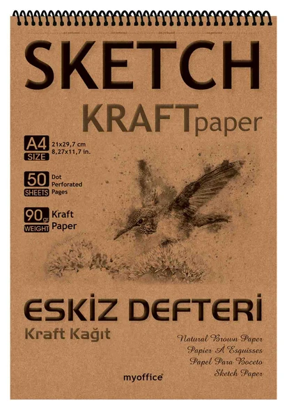 Kraft Kağıt A4 Eskiz Defteri 90 gr. Spiralli 50 Yaprak Sketchbook
