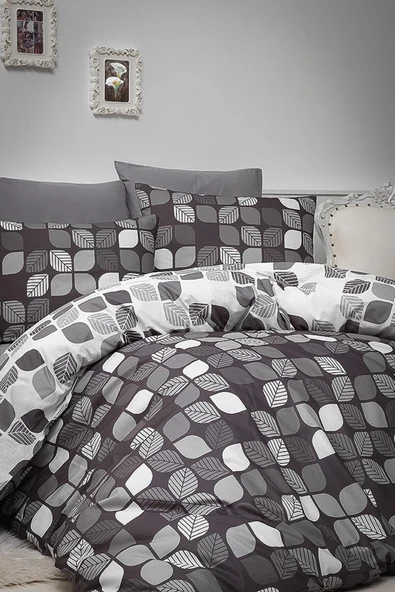 MAJOLİ ÇİFT KİŞİLİK RANFORCE NEVRESİM TAKIMI BUNKU GRİ - Resim 3