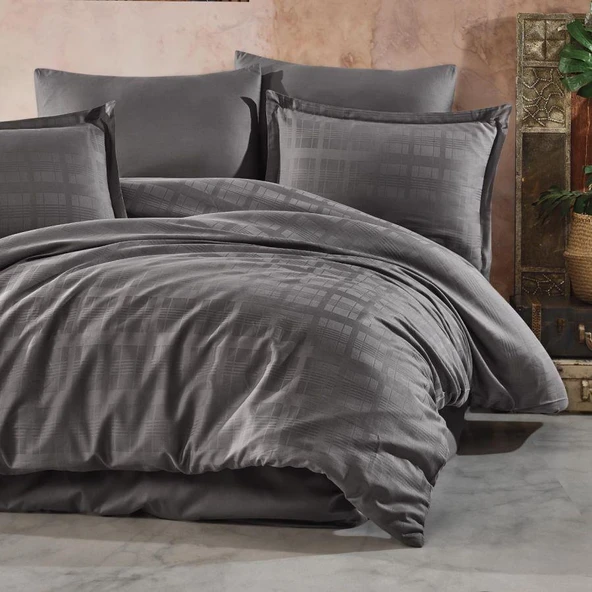 CLASY ÇİZGİLİ SATEN NEVRESİM TAKIMI ÇİFT KİŞİLİK MARSELA GRİ V3 - Resim 2