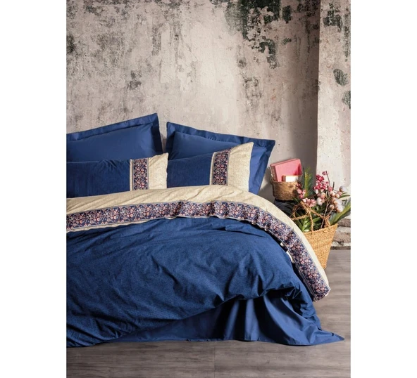 CB FOLKART ÇİFT KİŞİLİK NEVRESİM TAKIMI RAYEN LACİVERT