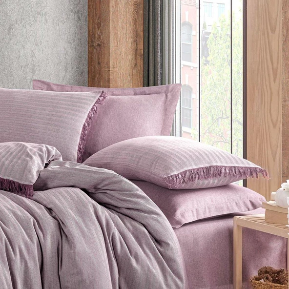 PRİVATE ÇİFT KİŞİLİK NEVRESİM TAKIMI İPLİĞİ BOYALI MOR - Resim 2