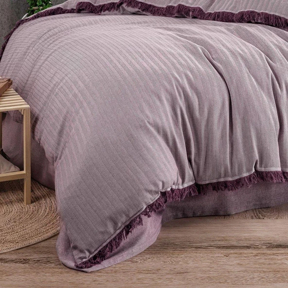 PRİVATE ÇİFT KİŞİLİK NEVRESİM TAKIMI İPLİĞİ BOYALI MOR - Resim 3