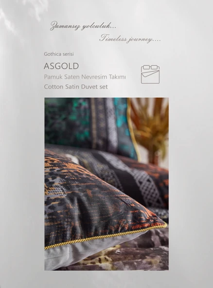 ÇİFT KİŞİLİK PAMUK SATEN NEVRESİM TAKIMI ASGOLD GRİ - Resim 2