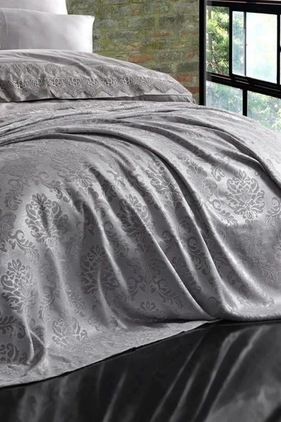 NAZİK 7 PARÇA PİKELİ NEVRESİM TAKIMI GELİN SETİ VALERİA GRİ - Resim 5