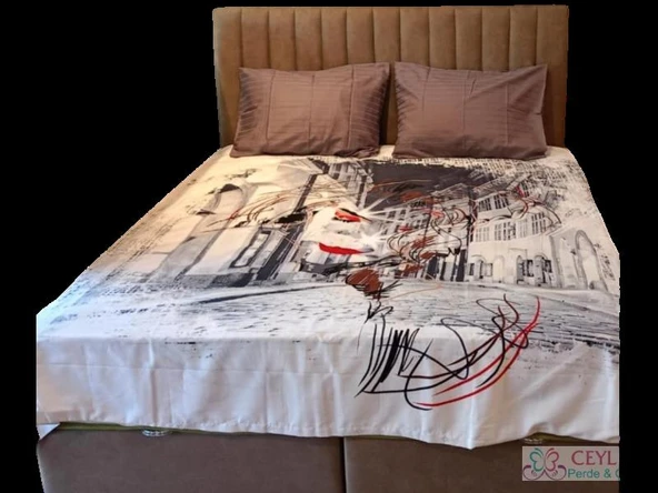 TÜRKİZ ÇİFT KİŞİLİK PAMUK SATEN NEVRESİM TAKIMI KARDELEN - Resim 2