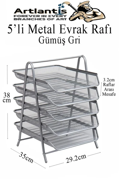 Evrak Rafı Metal 5 li 1 Paket Masa Üstü A4 Dosya Düzenleyici Kağıt Tepsisi Metal Fileli Beş Katlı Hareketli Perfore - 2