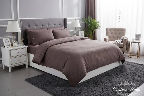 CLASY SATEN BUTİK ÇİFT KİŞİLİK NEVRESİM TAKIMI ARSİDA K.KAHVE ürün görseli