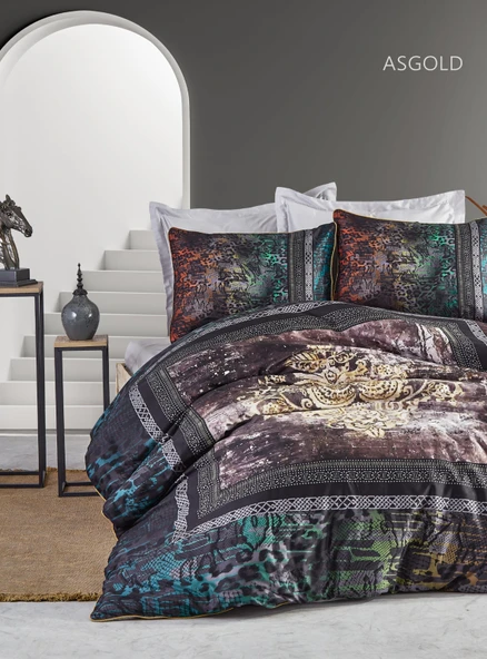 ÇİFT KİŞİLİK PAMUK SATEN NEVRESİM TAKIMI ASGOLD GRİ ürün görseli