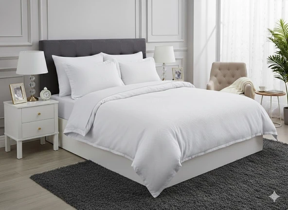 JAKAR PAMUK SATEN ÇİFT KİŞİLİK NEVRESİM TAKIMI DİAMOND KREM - Resim 3