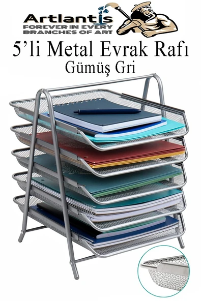 Evrak Rafı Metal 5 li 1 Paket Masa Üstü A4 Dosya Düzenleyici Kağıt Tepsisi Metal Fileli Beş Katlı Hareketli Perfore