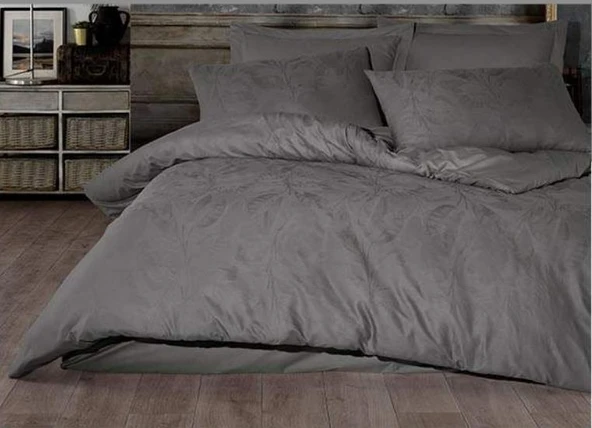 ŞAHESER JAKARLI NEVRESİM TAKIMI ÇİFT KİŞİLİK LUDANO GRİ - Resim 2